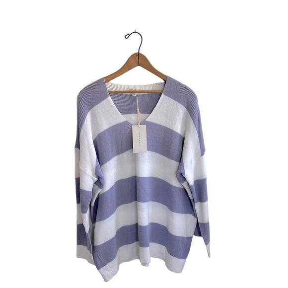 Reborn J Striped V Neck Sweater NWT - Picture 3 of 7